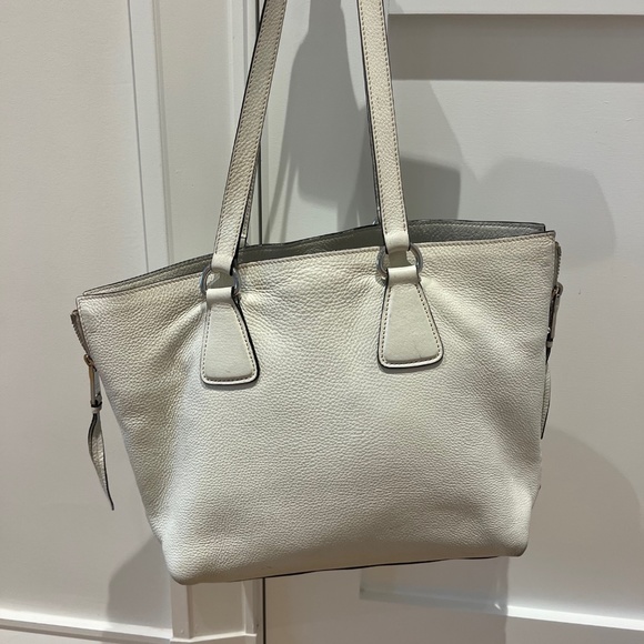 Prada Vitello Daino Leather Side Zip Tote White